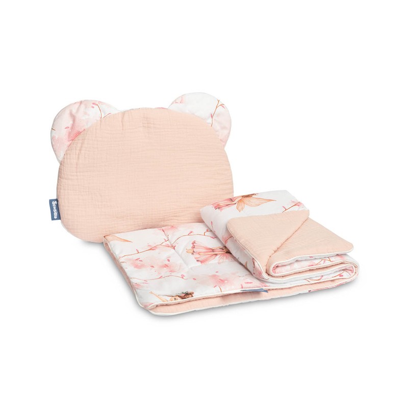 KOMPLET MUŚLINOWY DO WÓZKA - WRÓŻKI RÓŻOWY